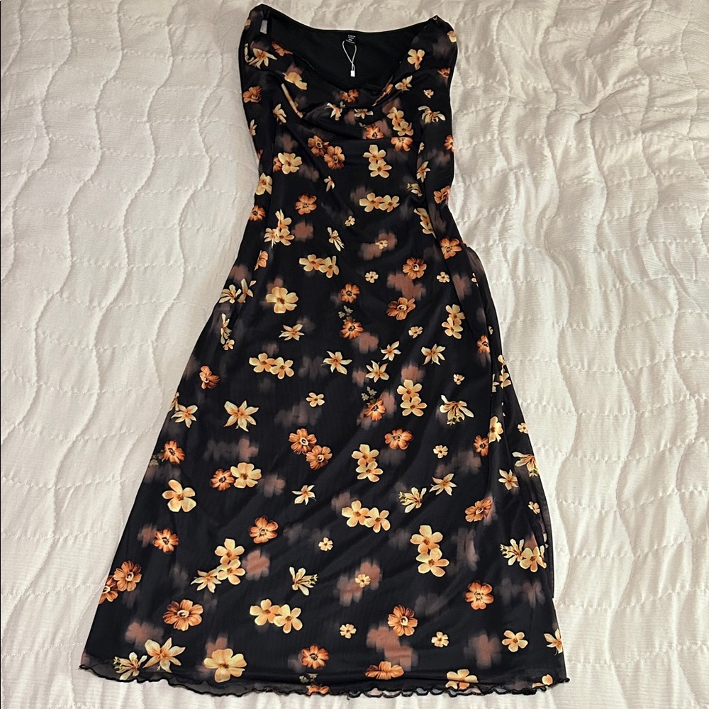 SHEIN Black Dress with Orange Floral Design